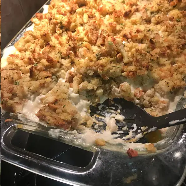 Rotisserie Chicken and Stuffing Casserole served on plate 
