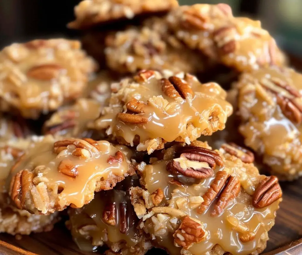 No-Bake Coconut Pecan Praline Cookies served on plate